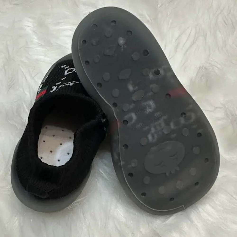Black Knit Baby Moccasins Shoes With Soft Rubber Sole